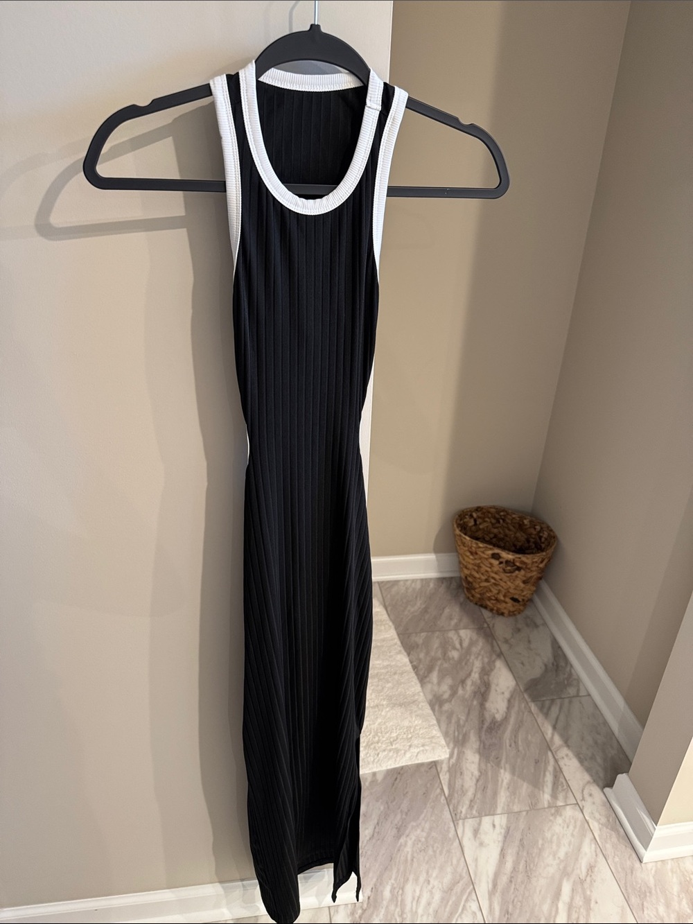 SHEIN Black Maxi Tank Dress with White Trim back cutout
